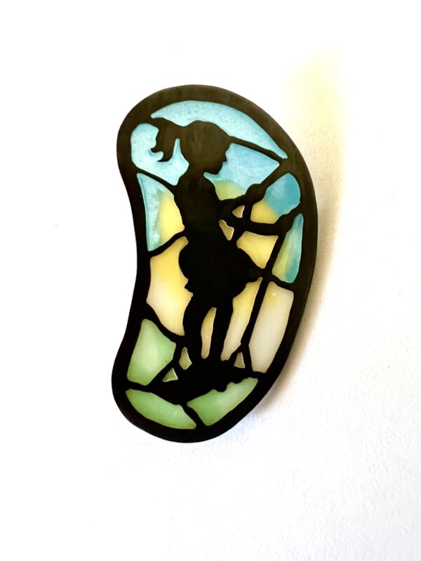 Diane Almeyda Plique-a-Jour silhouette girl on a swing. Button 1